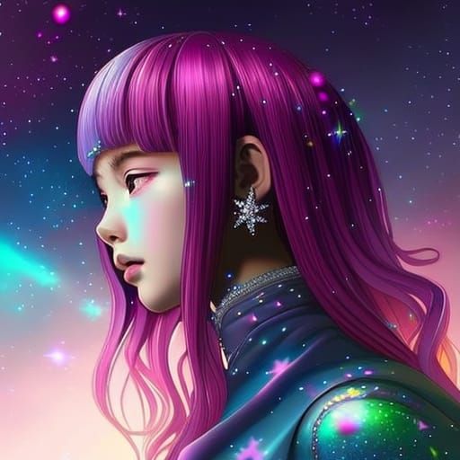 A girl 12 yo with iridescent galaxy hair!
