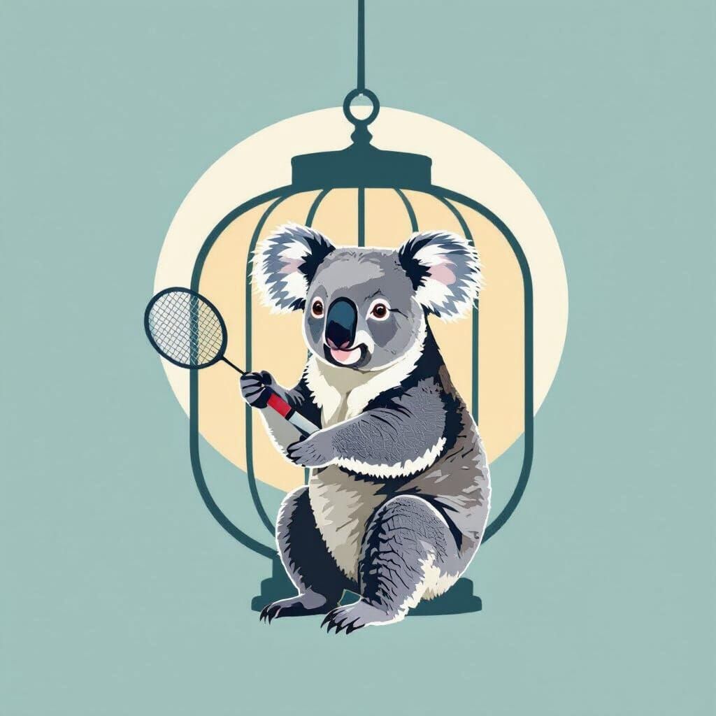 Koala Badminton Logo with Stylized Lantern in Minimalist Col...