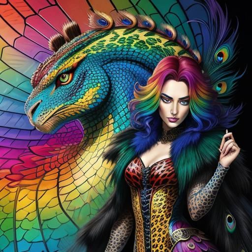 Rainbow Dragon Woman: Comic Book Art Portrait