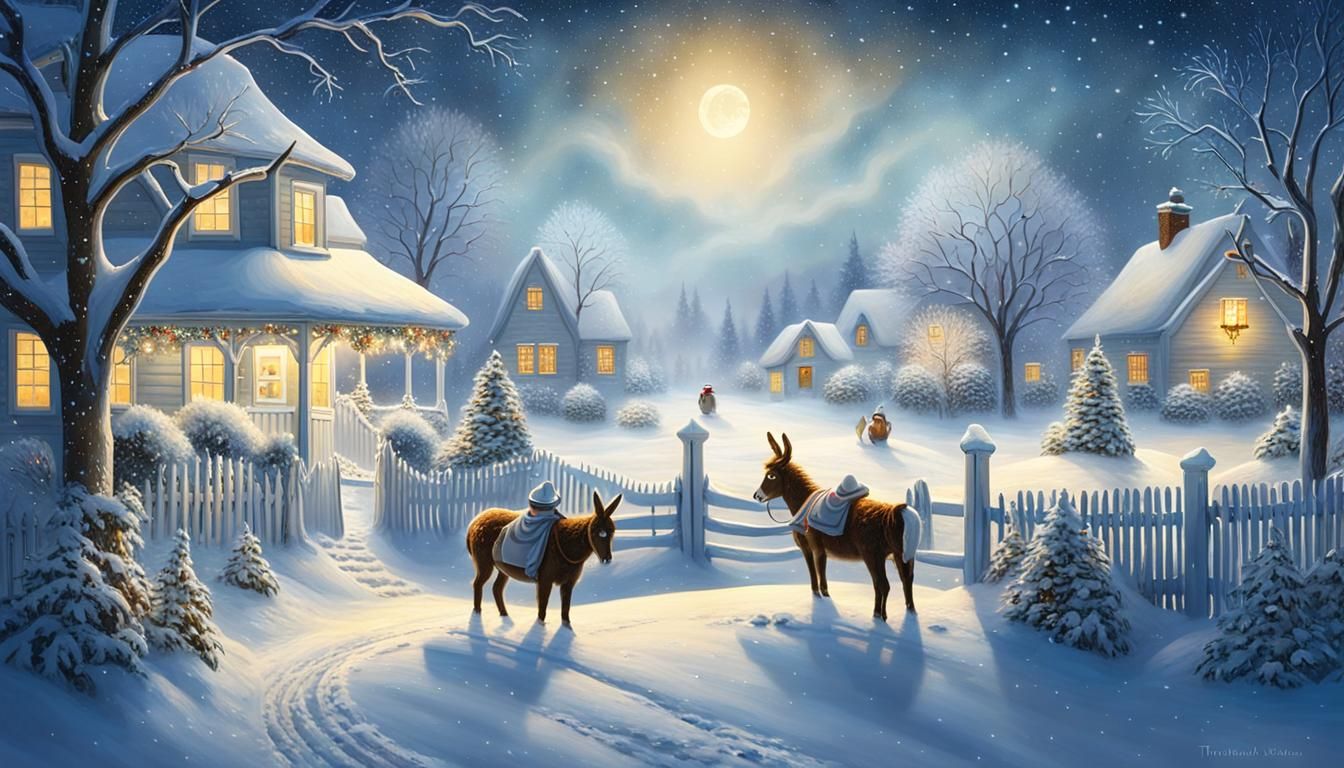 Magical Winter Garden Landscape at Night