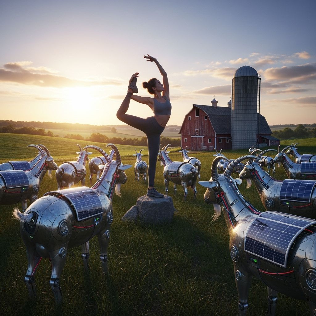 Hyperrealistic Woman's Yoga Retreat with Solar Goats