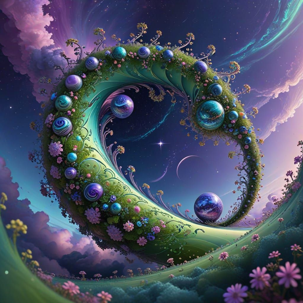 Abstract Earth Sky Spiral with Pastel Spheres