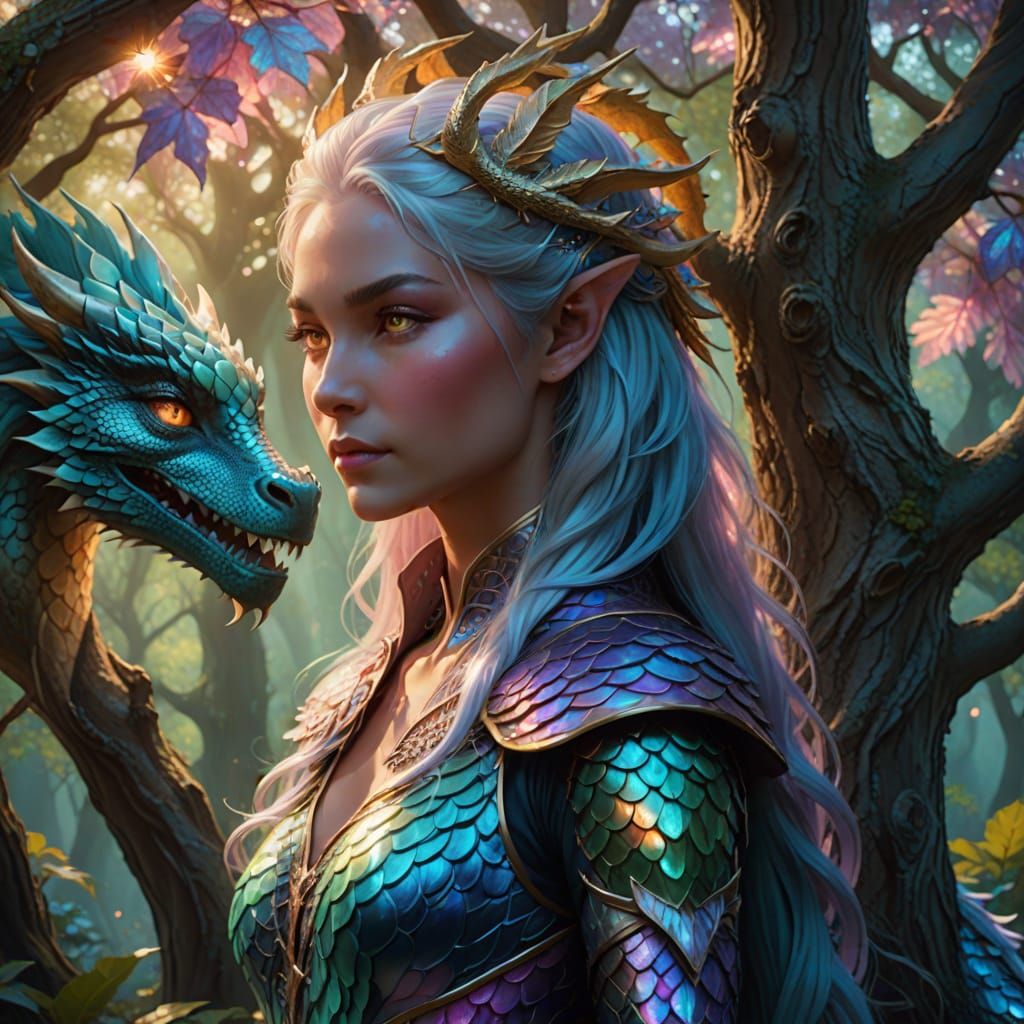 Dragon Elf Woman in a Dreamy Digital Painting