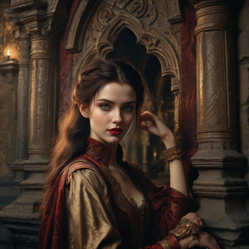 Vampire Girl in Medieval Barde Clothes