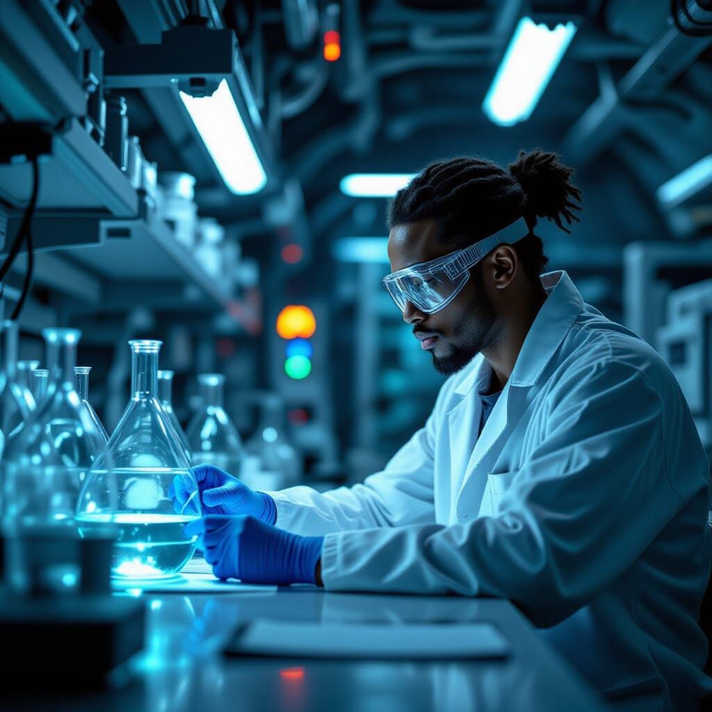 Scientist in Underground Bunker, Syd Mead Style