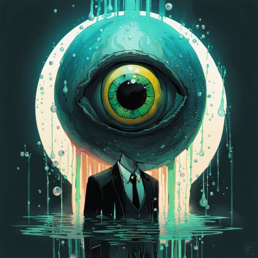 Eyeball in Suit: Cyberpunk Portrait with Vivid Detail