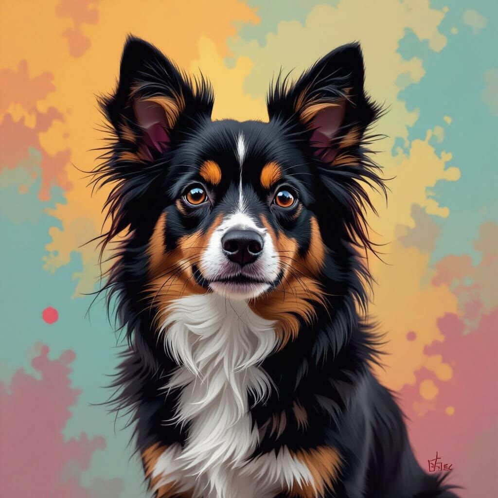 Hyperrealistic Splash Art of a Black Crossbreed Dog