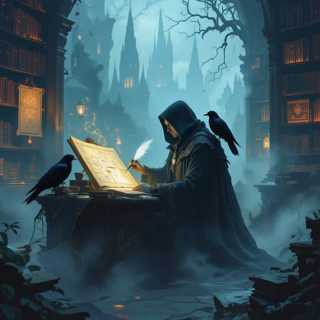 Spectral Cartographer in Mist-Shrouded Library