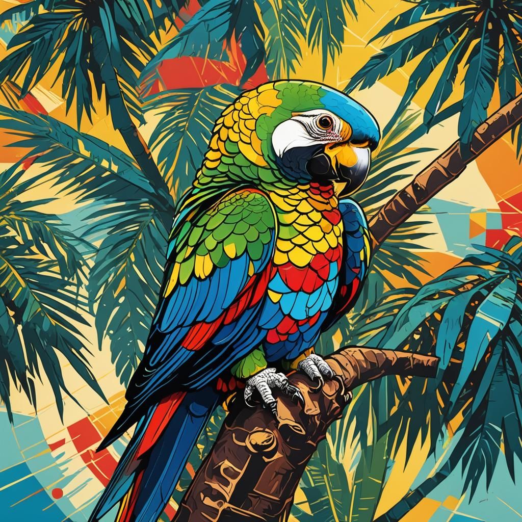 Amazon Parrot Pop Art Screen Print in Bauhaus Style