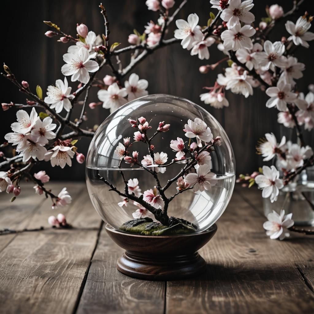 Cherry Blossom in Orb: Coloring Book Illustration