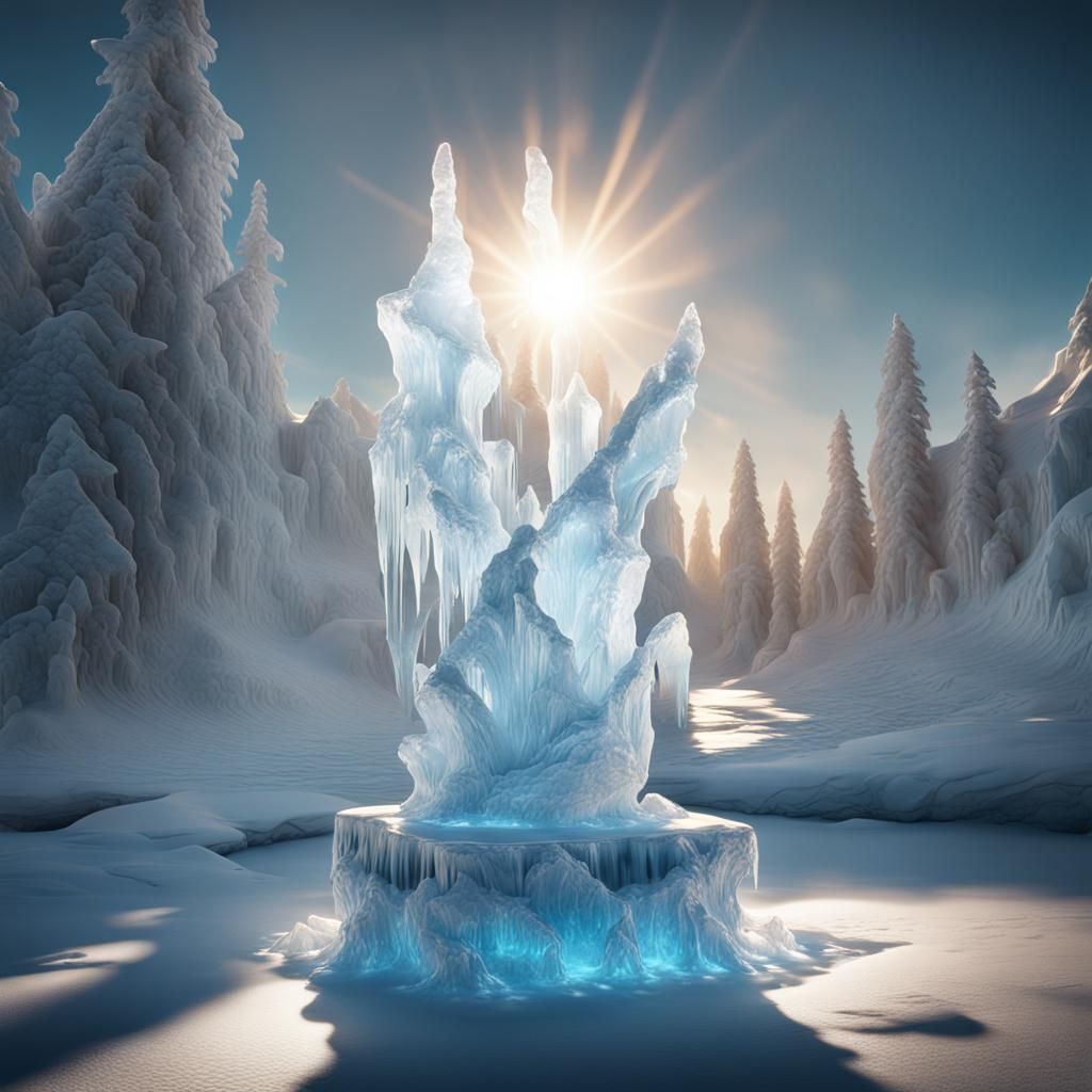 Sunlit Ice Sculpture: Detailed Matte Painting in 8k