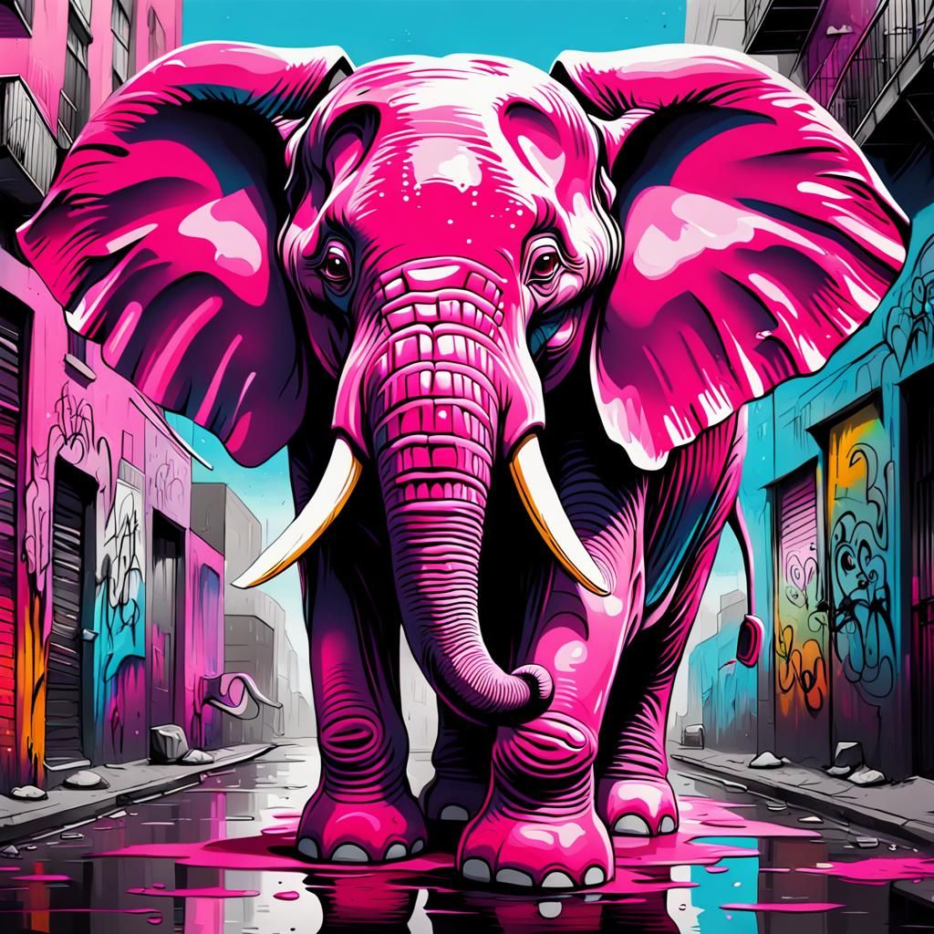 Pink Elephants in Graffiti Street Art