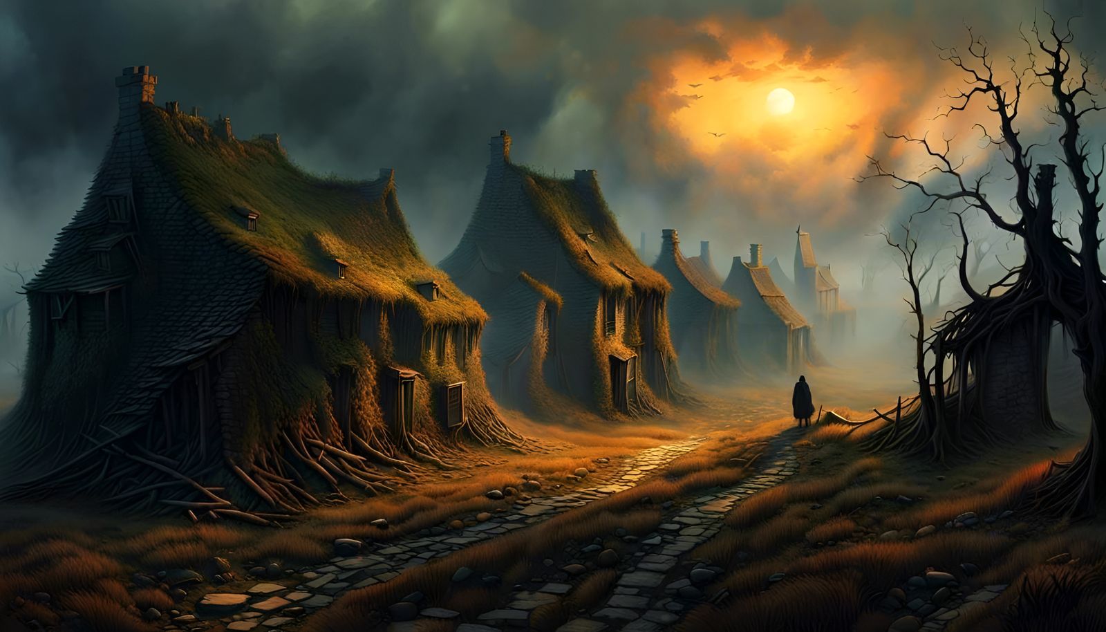 Dark Fantasy Ghost Town in Fog