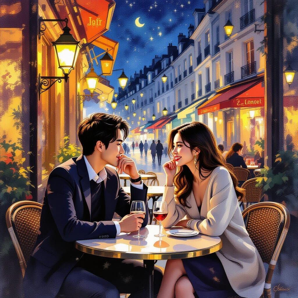 Parisian Couple in Emotional Realism Style