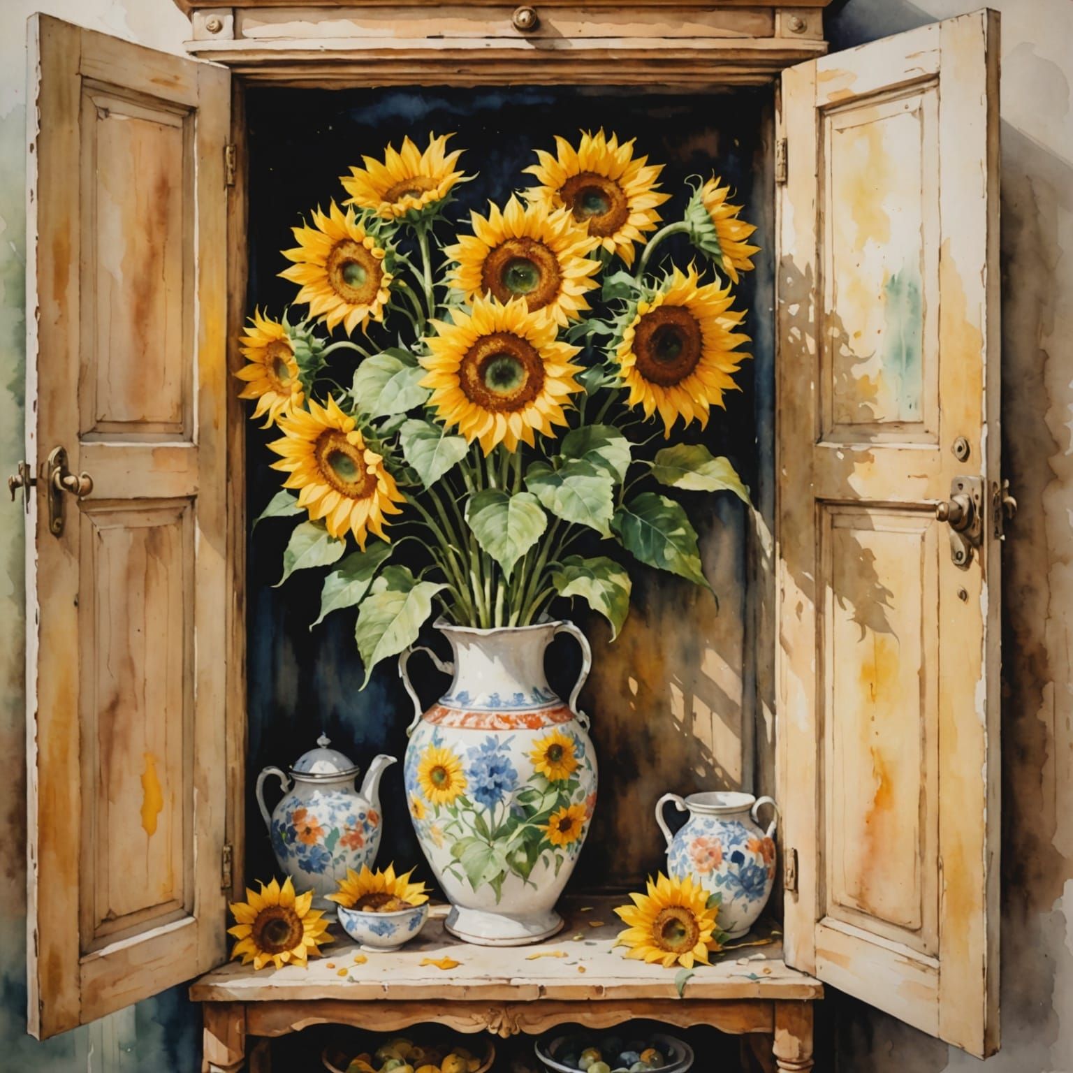 Floral Impressionist Watercolor in a Closet