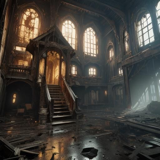 Dream Monster in Abandoned House: Dark Fantasy Art