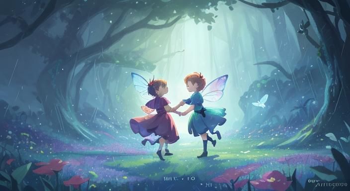 Fairies Dancing in the Rain, Detailed Matte Painting