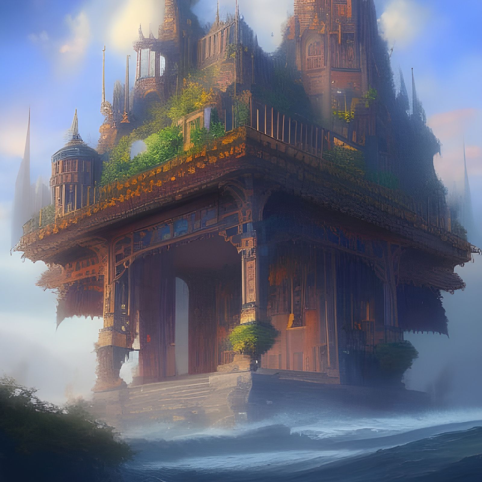 Detailed Castle on Floating Island, Digital Art