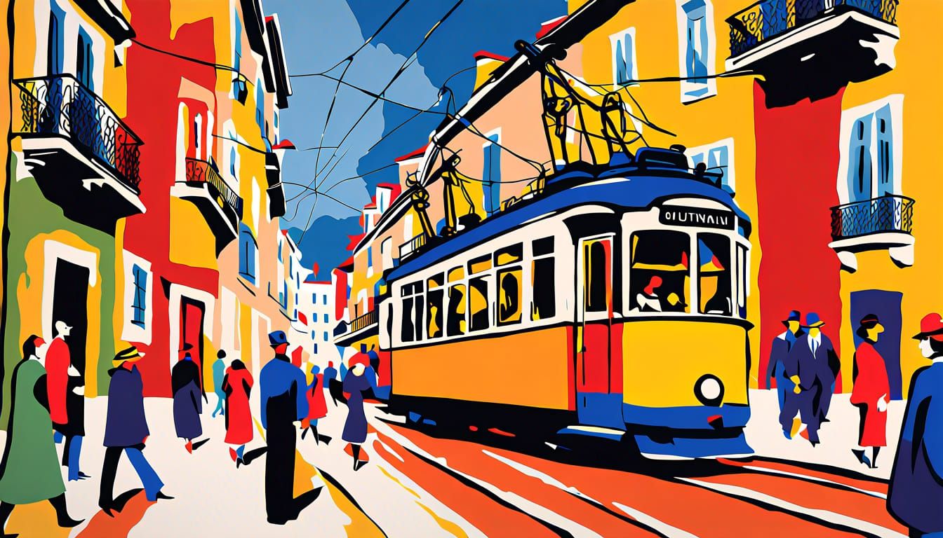 Lisbon Street Scene in Vibrant Fauvist Style