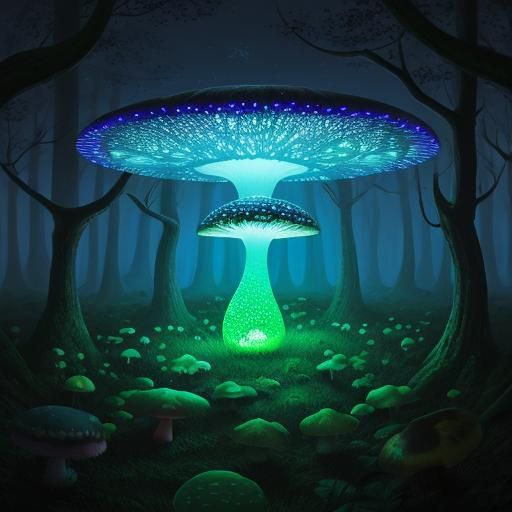 Glowing Mushrooms in a Surreal Forest
