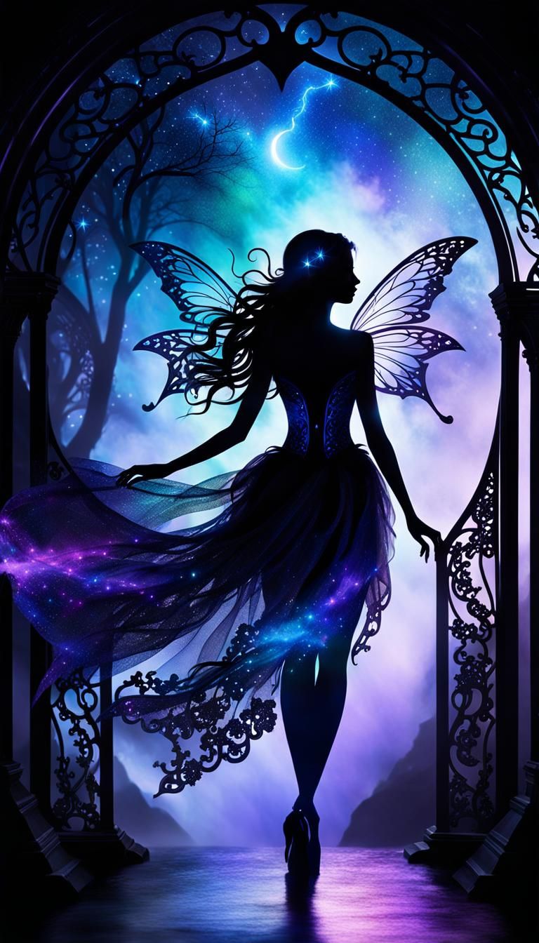 Dark Fantasy Fairy Silhouette Over Chasm
