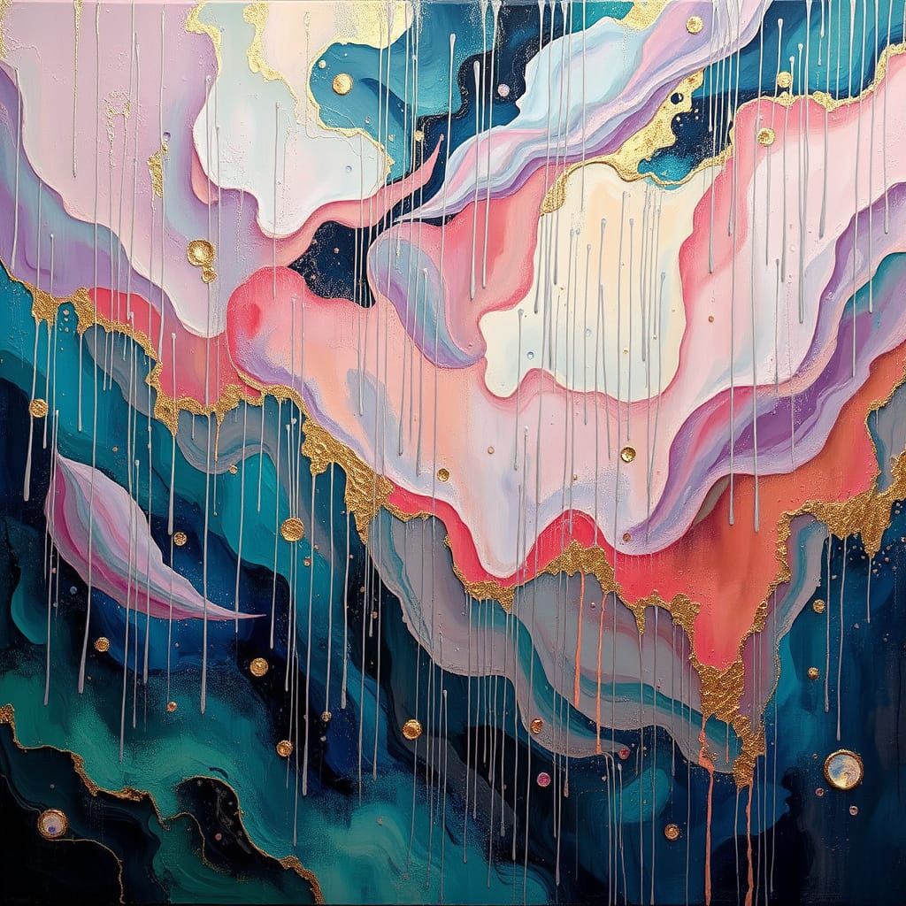 Moody Abstract Rainstorm in Impasto Textures and Iridescent ...