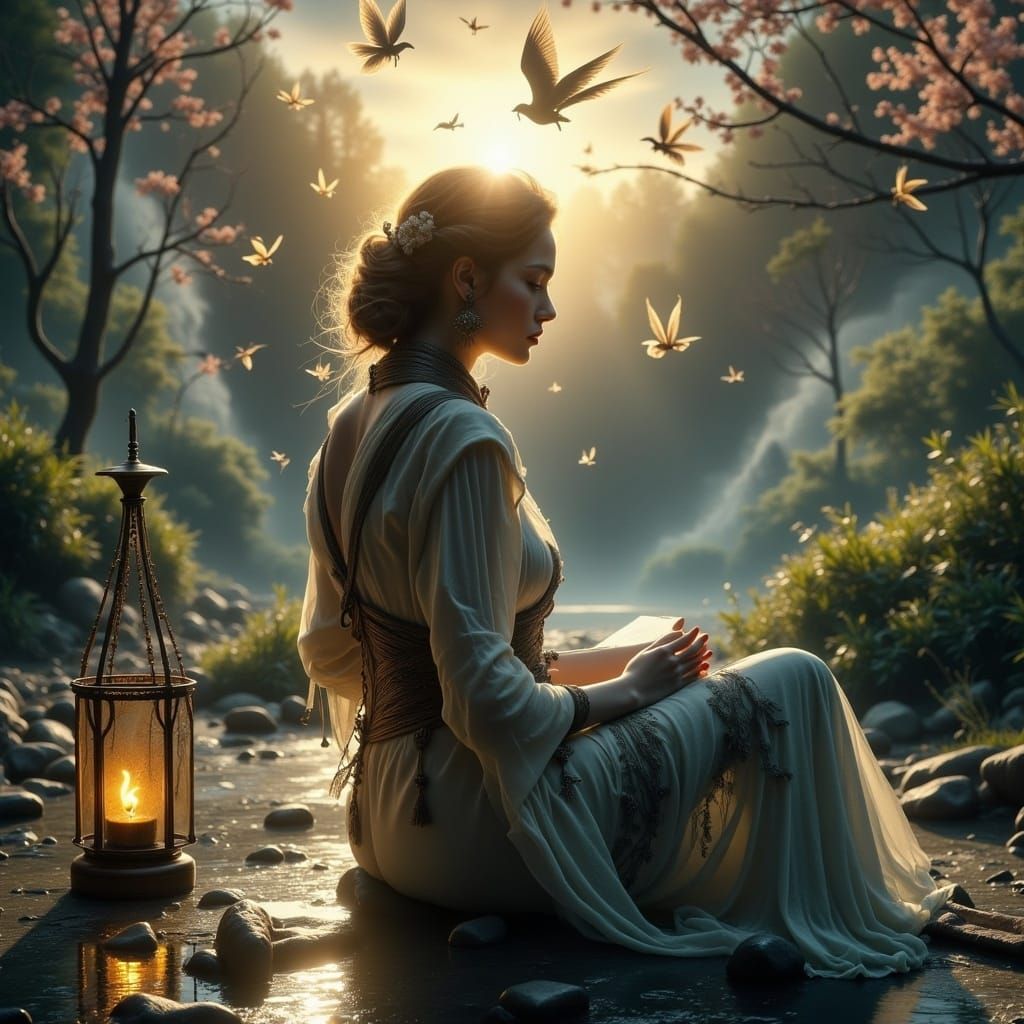 Hyperreal Fantasy Goddess in Ethereal Landscape