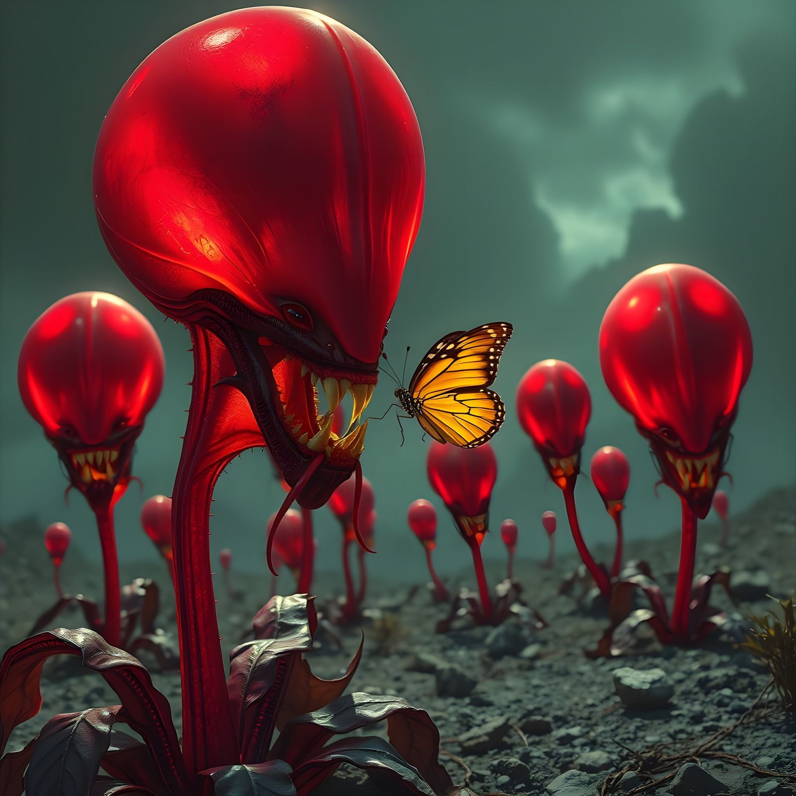 Alien Carnivorous Plants Fight Over Butterfly in Post-Apocal...