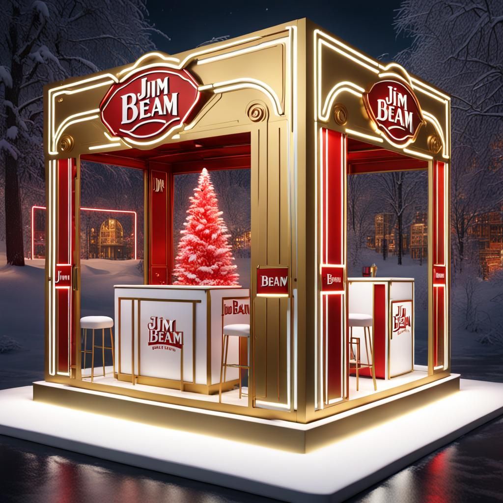 Jim Beam Christmas Activation Booth in Gold and White