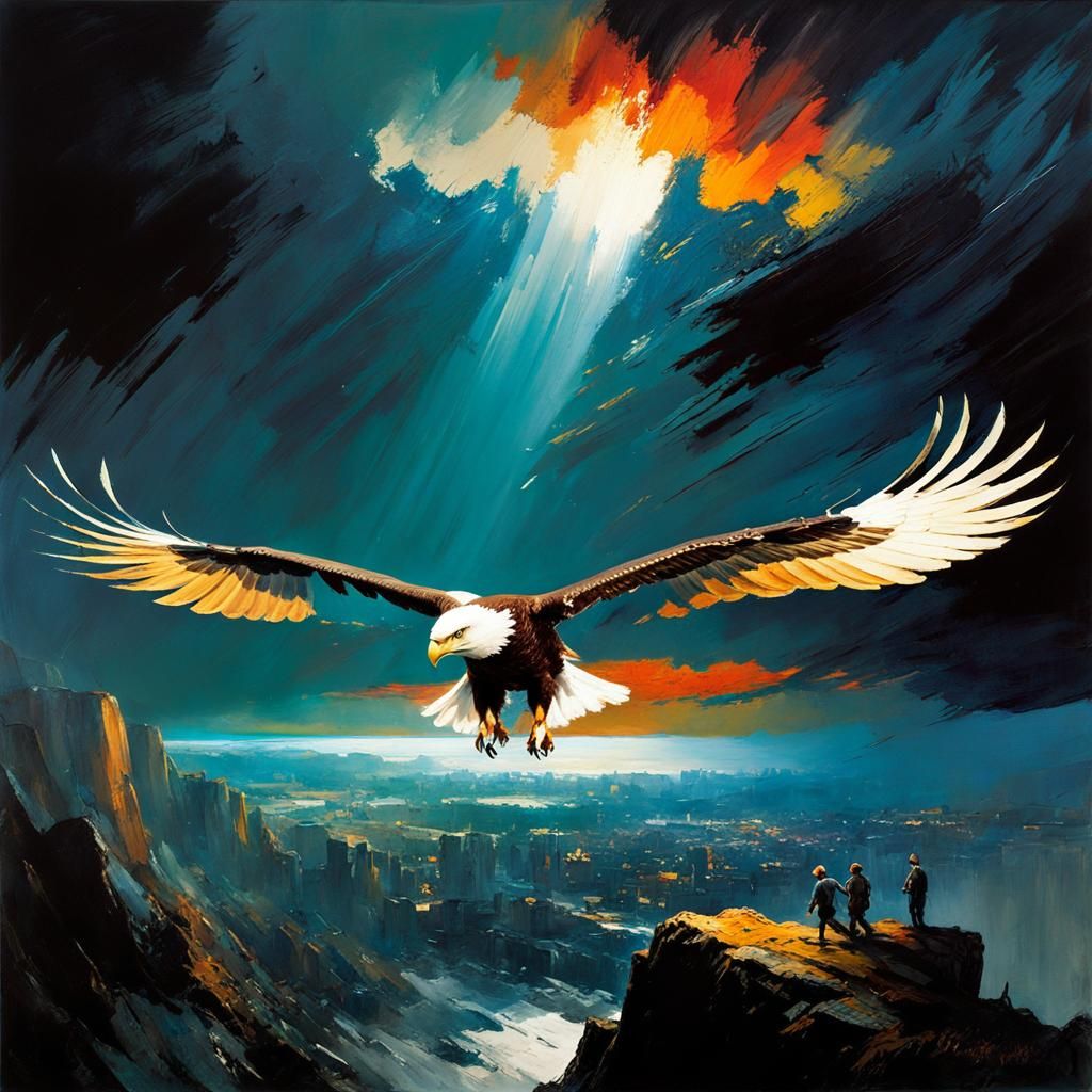 Surreal Eagle Flight in Dreamy Watercolor Style