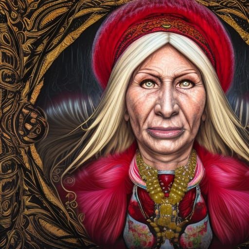 Hyperdetailed Baba Yaga Portrait in Russian Style