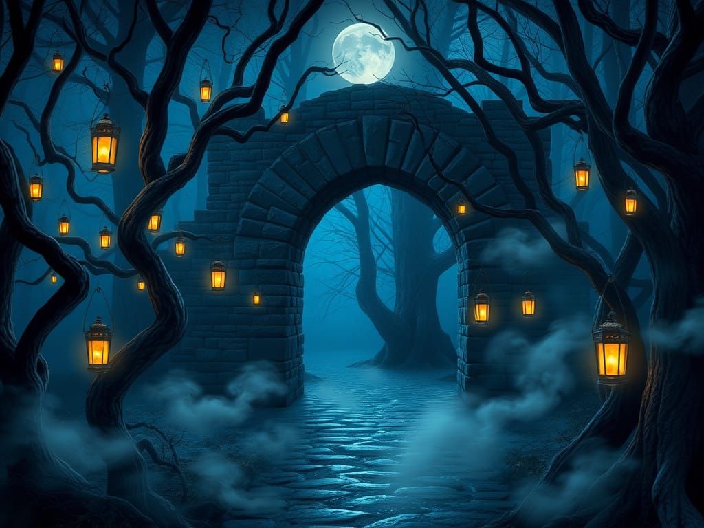 Moonlit Portal Path in Whimsical Artistic Style
