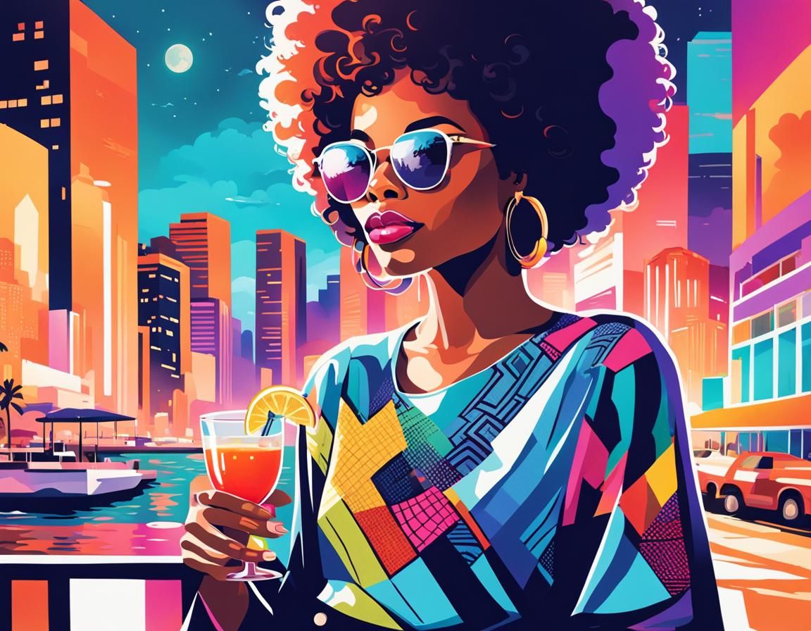 Stylish Woman with Cocktail in Julia Pott Style