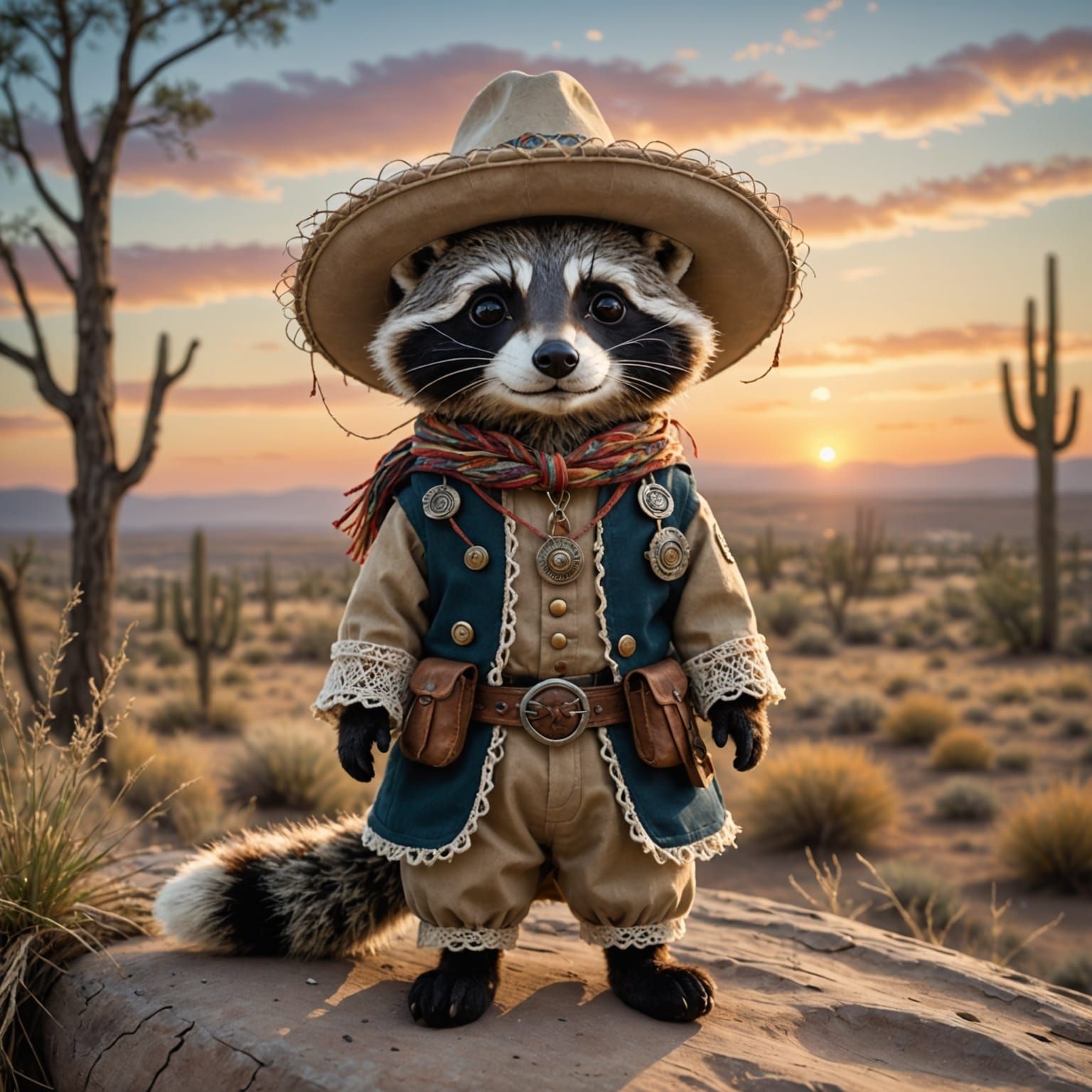 Bandit Raccoon Stuffed Animal in Dreamy Landscape