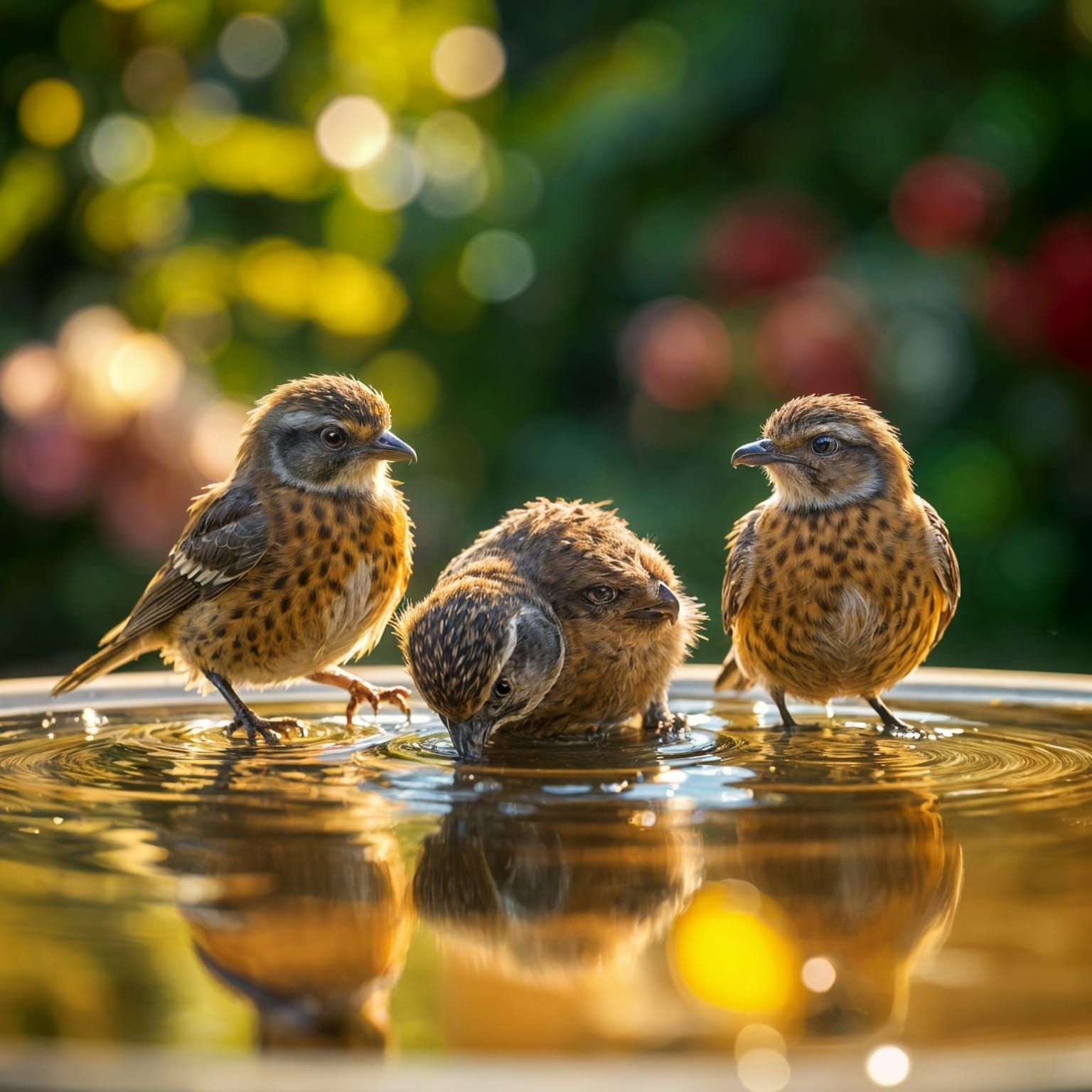 Birds Drinking at a Fountain: Cinematic Photography