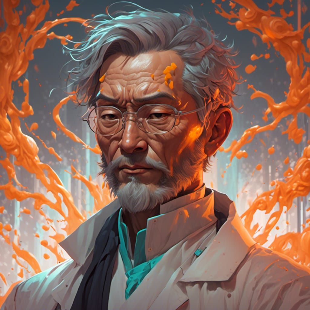 Kind Surgeon Portrait with Orange Mist, Hyperdetailed Art