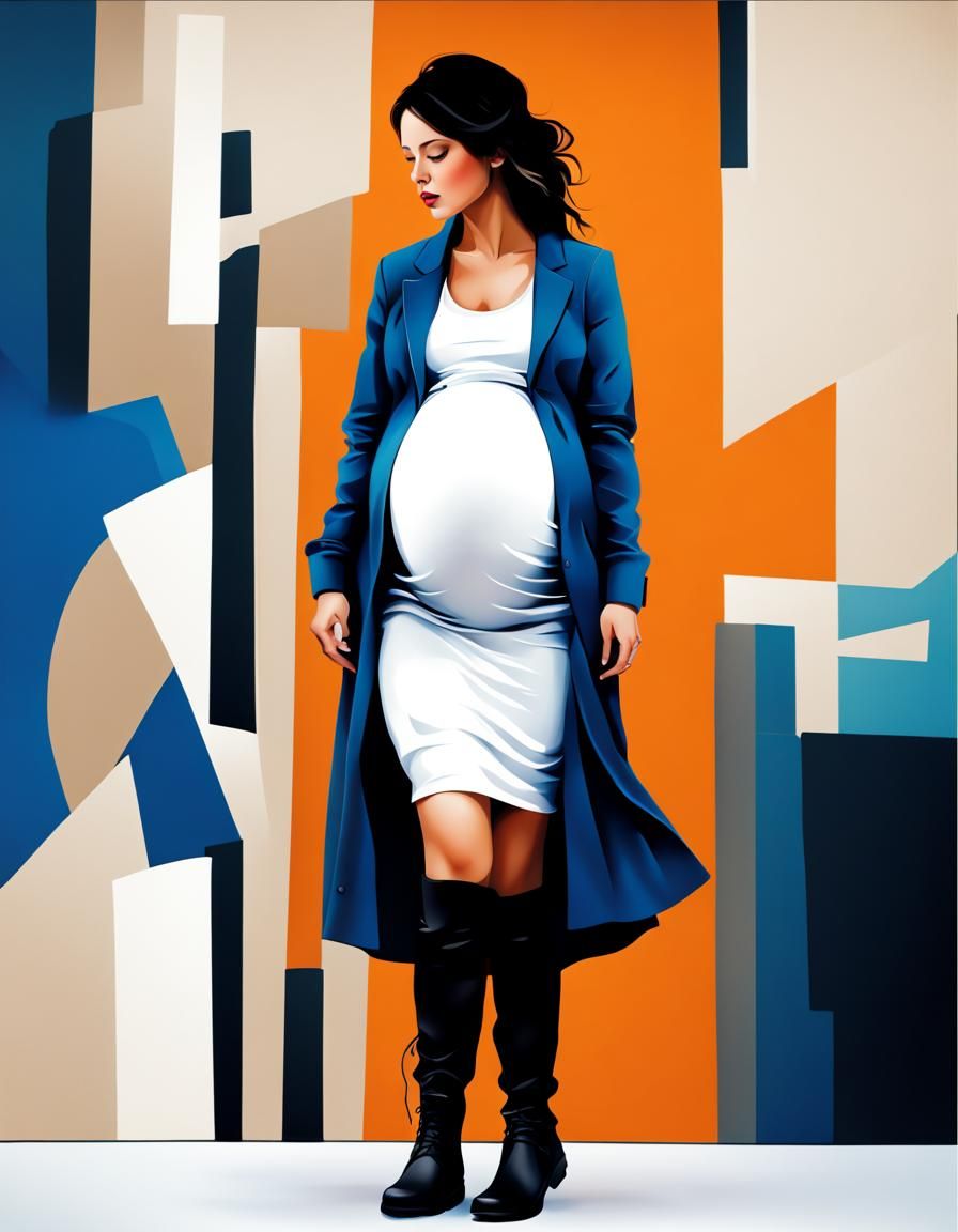 Pregnant Woman in Abstract Art Style