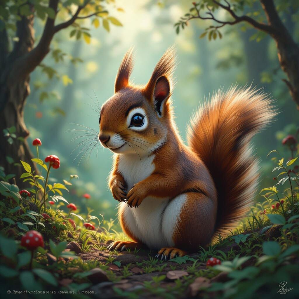 Cute Squirrel in Fantastical Forest Matte Painting