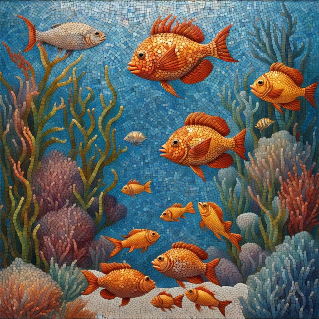 Colorful Underwater World Mosaic Art