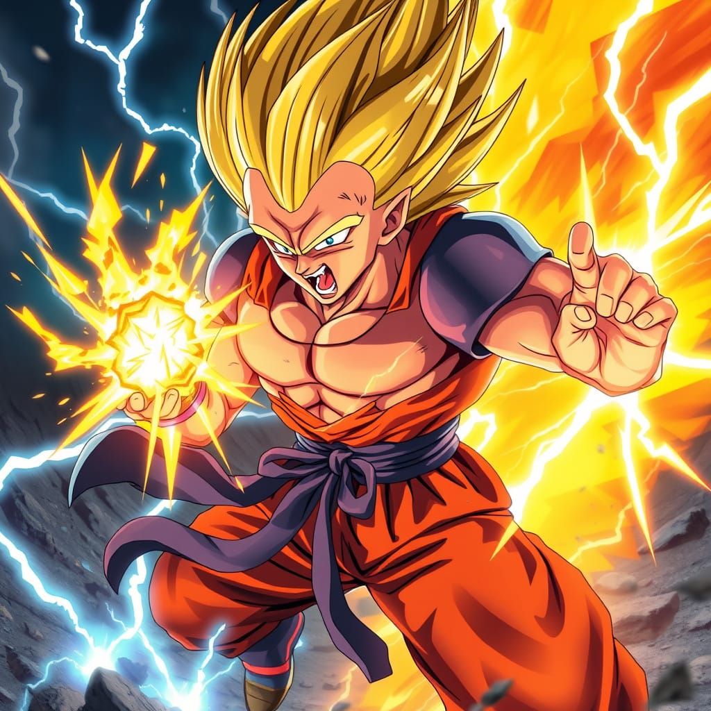 Majin Vegeta's Explosive Final Flash in 3D Anime Style