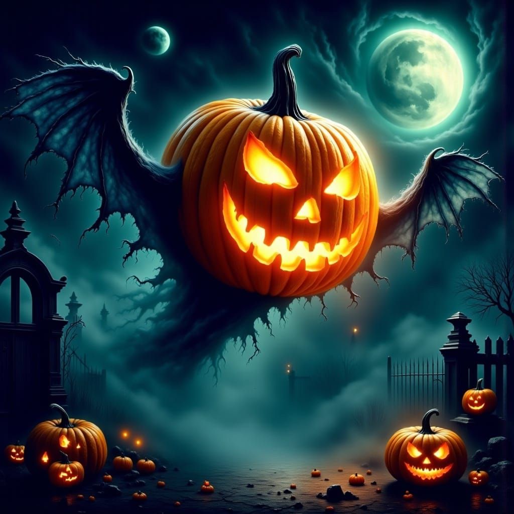 Space Pumpkin Soaring Confidently Through Galaxy