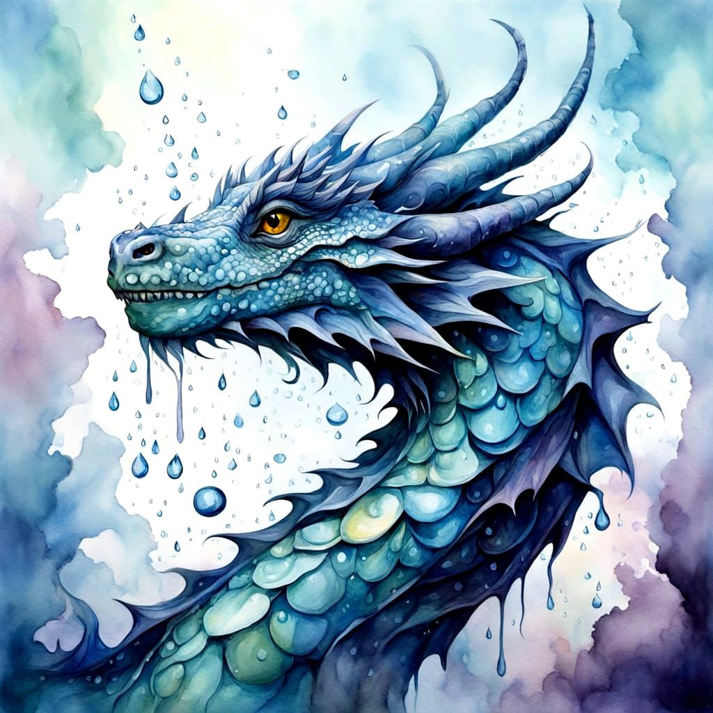 Dreamy Watercolor Dragon in Ethereal Atmosphere