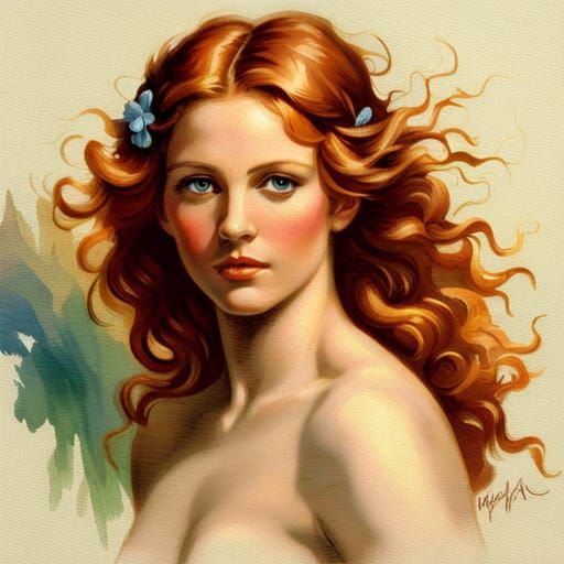 Portrait of a Red-Haired Goddess in Romantic Style