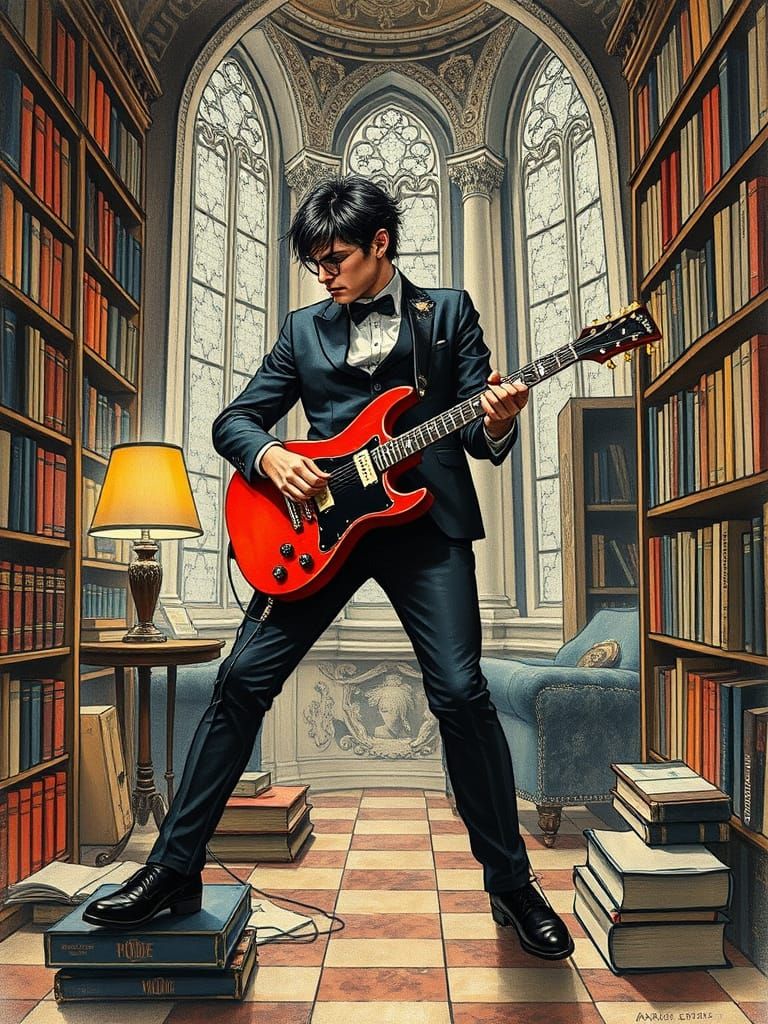 Victorian Oxford Library with Punk Rock Hero