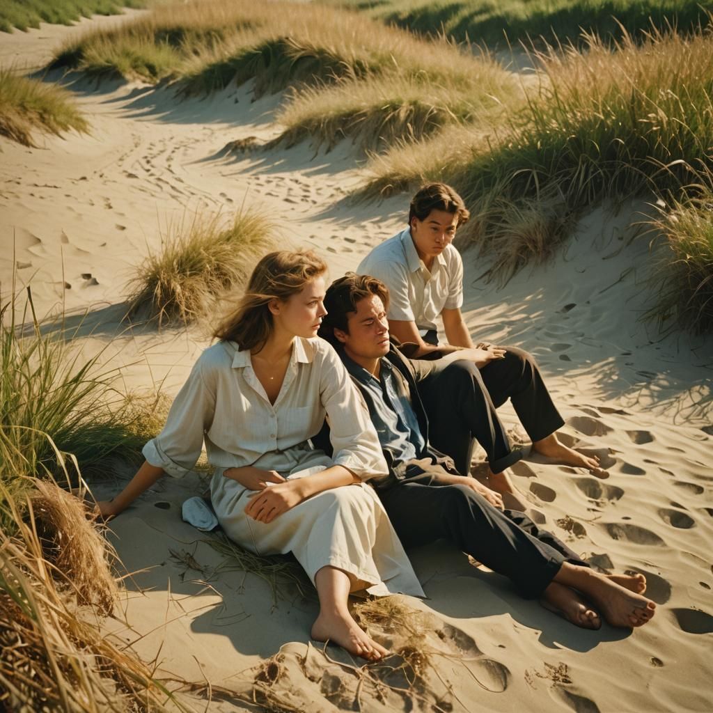 Couple Daydreaming on Beach in Cinematic Style