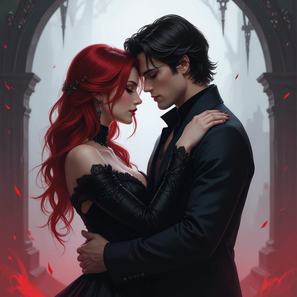 Dark Embrace: Couple in Red and Black Hues