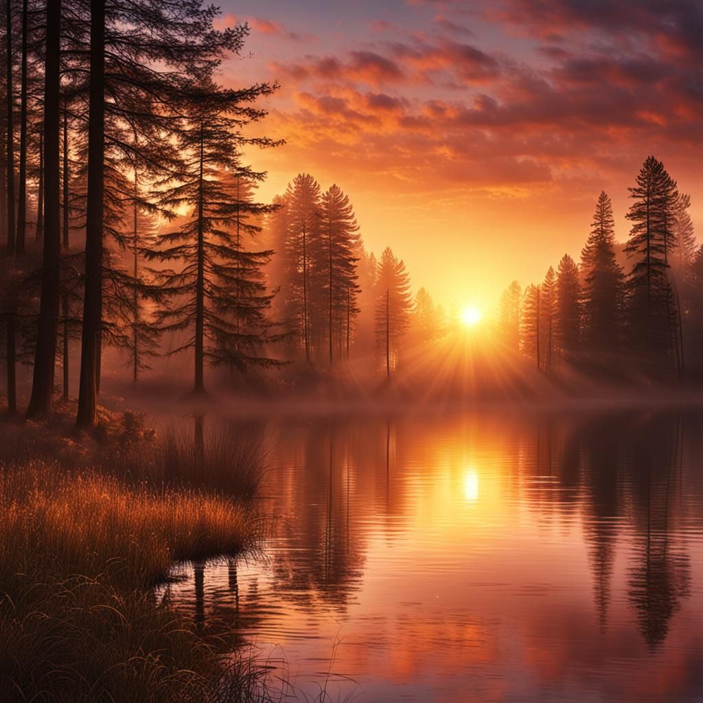 Magical Sunrise Over Lake: High-Resolution Photograph