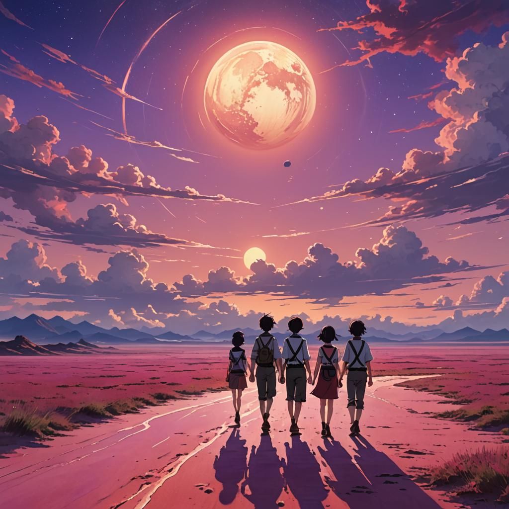 Crimson Skies: Adventurers on Alien Planet in Anime Style