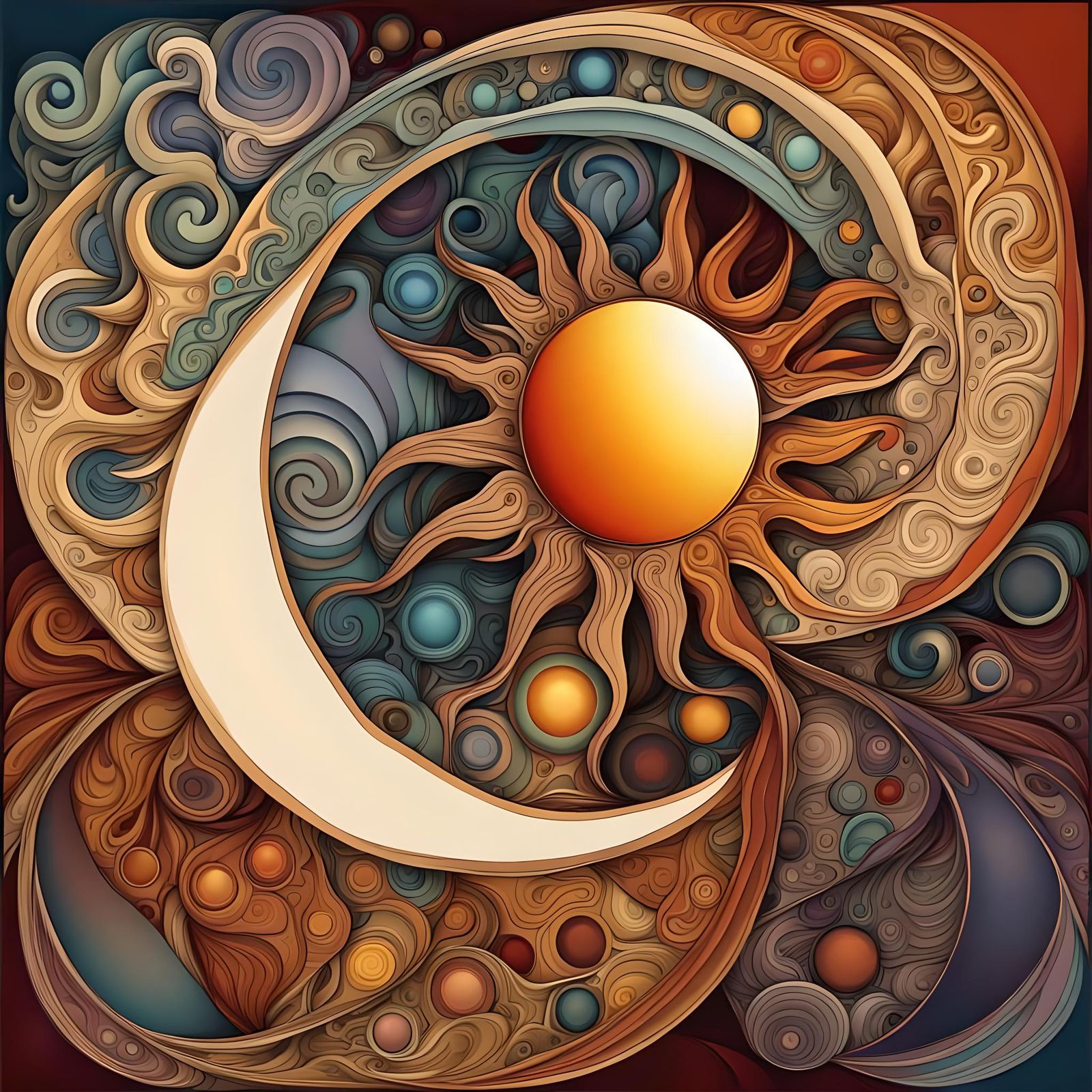 Abstract Duality: Moon and Sun in Cold and Warm Colors
