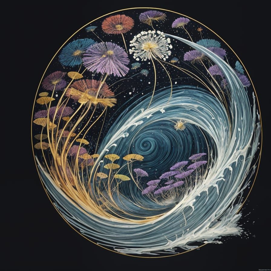 Surreal Stained Glass Dandilions in Vibrant Triadic Colors